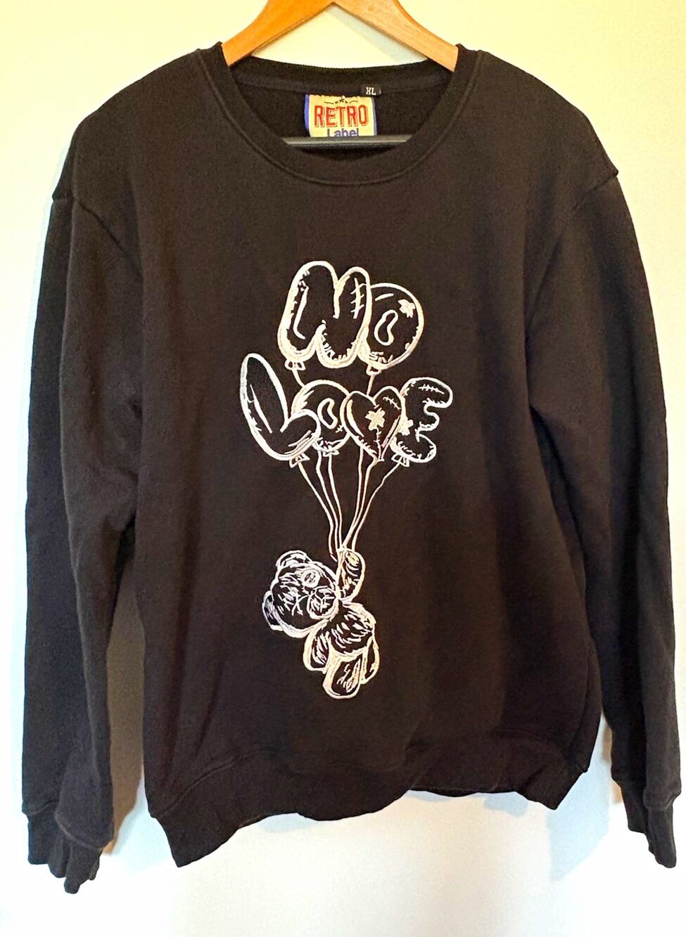 Retro Label, Men’s Black Crew Neck Pullover Fleece Cotton Graphic Sweatshirt XL
